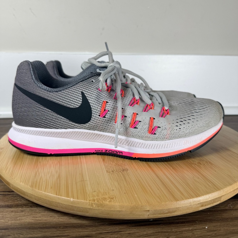 Nike Air Zoom Pegasus 33 Running Shoes Womens 8 Grey Pink 831356-006 Gym Fitness